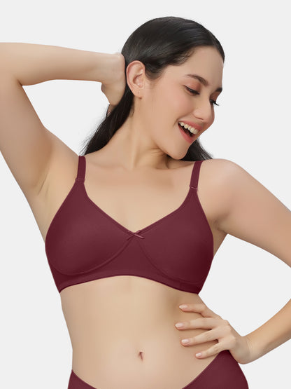 Padded-Non-Wired-T-shirt-Bra-Medium-Coverage-Knox-Maroon-Front-Front-Lifestyle