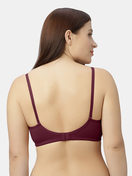 Medium Coverage Padded Cotton Spandex Bra with Detachable Adjustable Strap and Strap Converter Hook and Eye Closure - Rio
