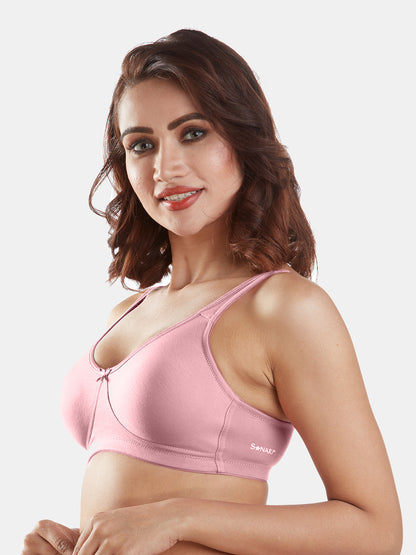 Non-Padded Non-Wired Molded Comfort Bra with Medium Coverage and Adjustable Straps in Cotton-Polyester - Yaris