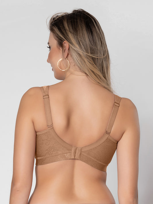 Non Padded Full Coverage Wire Free Lace Spacer Everyday Bra with Hook and Eye Closure U Back and Wide Shoulder Straps - Scoop