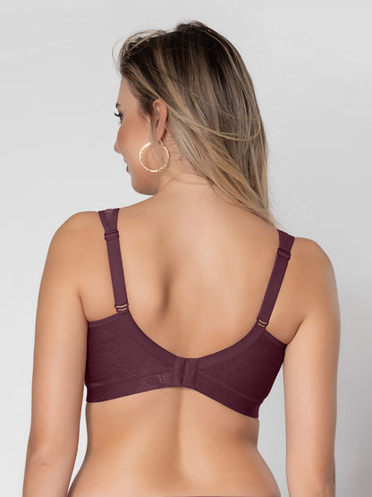 Non Padded Full Coverage Wire Free Lace Spacer Everyday Bra with Hook and Eye Closure U Back and Wide Shoulder Straps - Scoop
