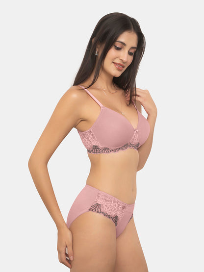 Padded Wirefree Medium Coverage Floral Lace Bridal Lingerie Set with U-Back – SERA