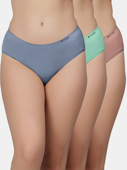 Seamless Cotton Mid Rise Everyday Hipster Panty with Full Rare Coverage Breathablity Concealed Waistband and Concealed Lining - SH 201