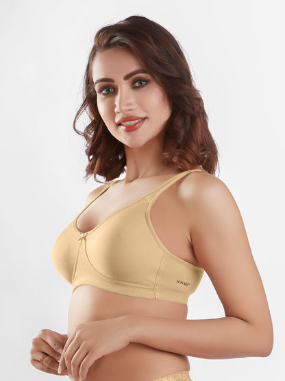 "Non Padded Wirefree Cotton Polyester Medium Coverage Moulded Comfort Bra with Adjustable Straps – Yaris "