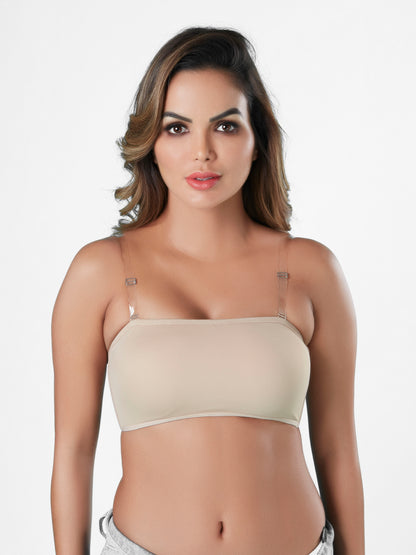 Removable Padding Non Wired Tube Bra Comfortable Bra with Detachable Straps and Full Coverage Pull On Fashion Bra Made with Nylon Blend- Pretty Cat