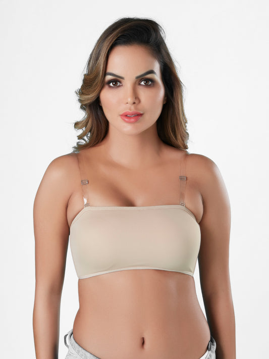 Removable Padding Non Wired Tube Bra Comfortable Bra with Detachable Straps and Full Coverage Pull On Fashion Bra Made with Nylon Blend- Pretty Cat