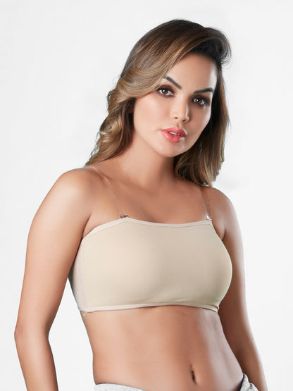 Removable Padding Non Wired Tube Bra Comfortable Bra with Detachable Straps and Full Coverage Pull On Fashion Bra Made with Nylon Blend- Pretty Cat