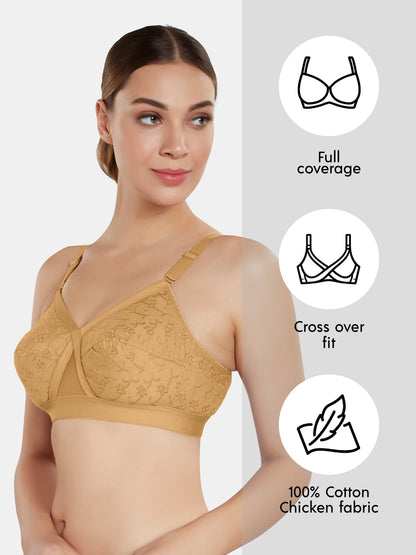 Non-Padded Wirefree Pure Cotton Full Coverage Embroidered Bra with Adjustable Straps – CELINA