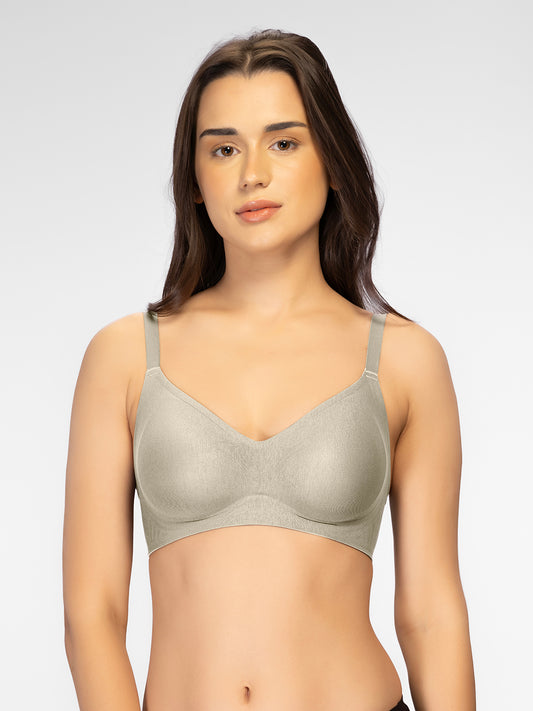 Womens Full Coverage Padded Wire Free Seamless Bra | Bonded, Textured Nylon, U Back, Adjustable Straps & Under Cup Cushioning- SM 101