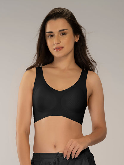 Womens Seamless Padded Sports Bra | Wire-Free, Nylon-Spandex Blend, Breathable Cups & Slip-On Design- SM 202