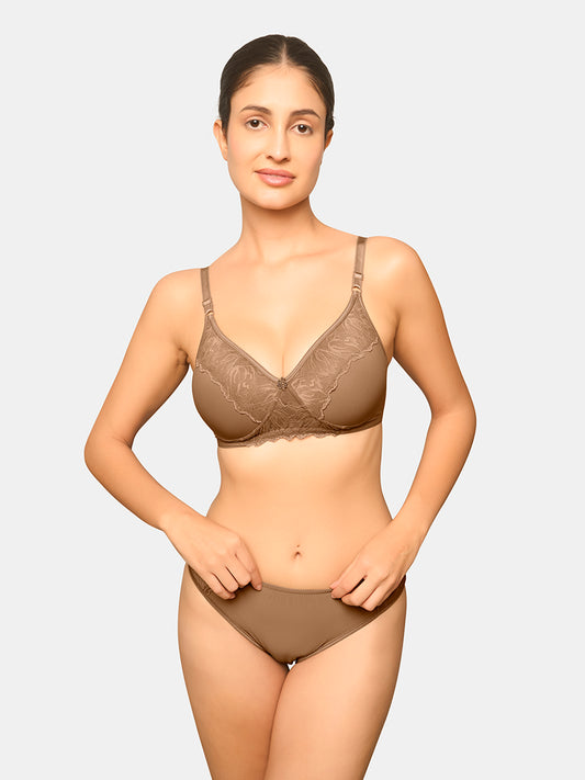 Padded Wirefree Medium Coverage Lace Bridal Lingerie Set with Mid Rise Panty – SPARK