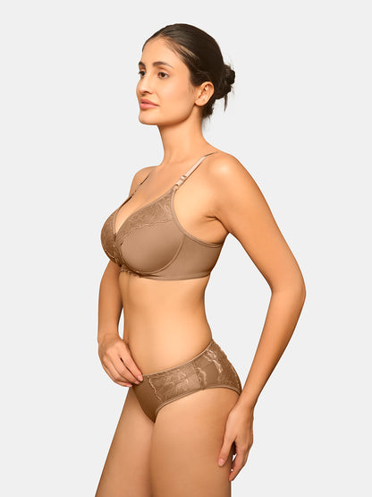 Padded Wirefree Medium Coverage Lace Bridal Lingerie Set with Mid Rise Panty – SPARK