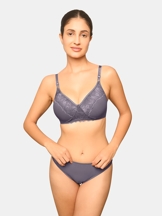 Padded Wirefree Medium Coverage Lace Bridal Lingerie Set with Mid Rise Panty – SPARK