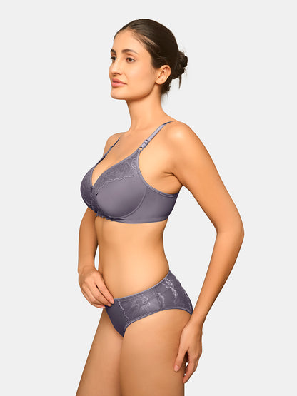 Padded Wirefree Medium Coverage Lace Bridal Lingerie Set with Mid Rise Panty – SPARK