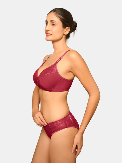 Padded Wirefree Medium Coverage Lace Bridal Lingerie Set with Mid Rise Panty – SPARK
