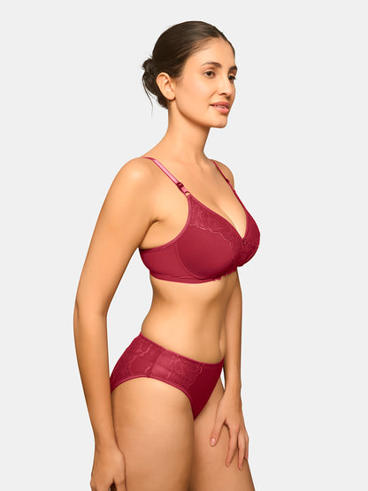 Padded Wirefree Medium Coverage Lace Bridal Lingerie Set with Mid Rise Panty – SPARK