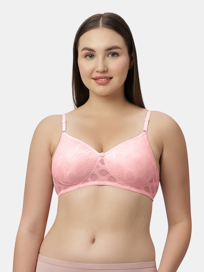 Medium Coverage Thickly Padded Seamless Jacquared Lace Bra | Wire Free Adjustable Straps - Spirit