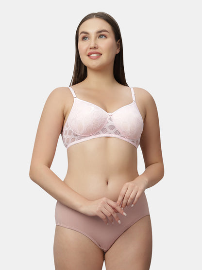 Medium Coverage Thickly Padded Seamless Jacquared Lace Bra | Wire Free Adjustable Straps - Spirit