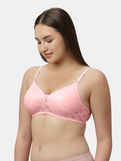 Medium Coverage Thickly Padded Seamless Jacquared Lace Bra | Wire Free Adjustable Straps - Spirit