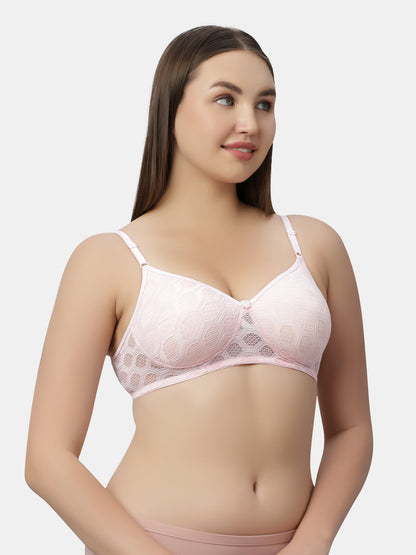 Medium Coverage Thickly Padded Seamless Jacquared Lace Bra | Wire Free Adjustable Straps - Spirit