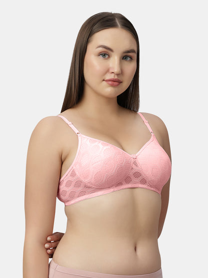 Medium Coverage Thickly Padded Seamless Jacquared Lace Bra | Wire Free Adjustable Straps - Spirit