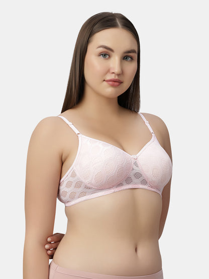 Medium Coverage Thickly Padded Seamless Jacquared Lace Bra | Wire Free Adjustable Straps - Spirit