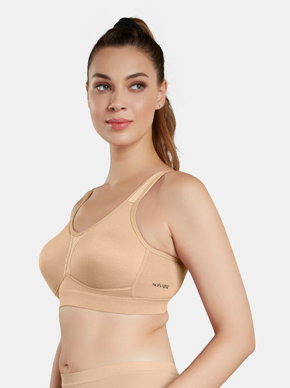 Moulded Wirefree Cotton Polyester Full Coverage Sports Bra with Adjustable Straps – SUPREMO