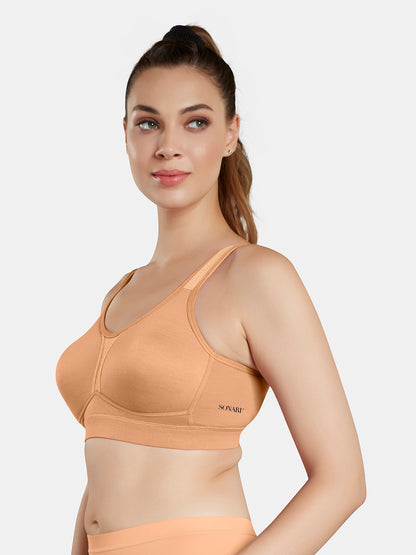 Moulded Wirefree Cotton Polyester Full Coverage Sports Bra with Adjustable Straps – SUPREMO