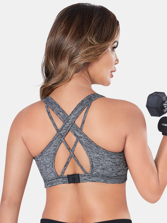 Padded Wirefree Nylon Blend Full-Coverage Sports Bra with Removable Pads and Hook & Eye Closure - Tracker