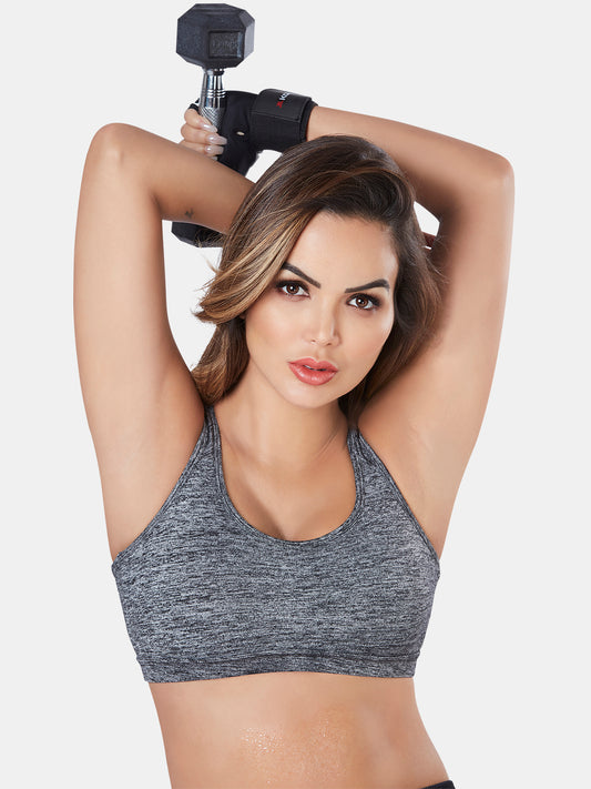 Padded Wirefree Nylon Blend Full-Coverage Sports Bra with Removable Pads and Hook & Eye Closure - Tracker