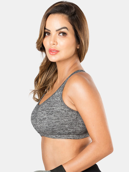 Padded Wirefree Nylon Blend Full Coverage Sports Bra with Removable Pads and Hook Closure – TRACKER
