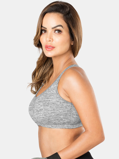 Padded Wirefree Nylon Blend Full Coverage Sports Bra with Removable Pads and Hook Closure – TRACKER