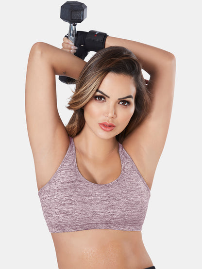 Padded Wirefree Nylon Blend Full Coverage Sports Bra with Removable Pads and Hook Closure – TRACKER