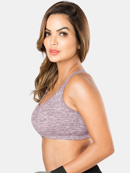 Padded Wirefree Nylon Blend Full Coverage Sports Bra with Removable Pads and Hook Closure – TRACKER