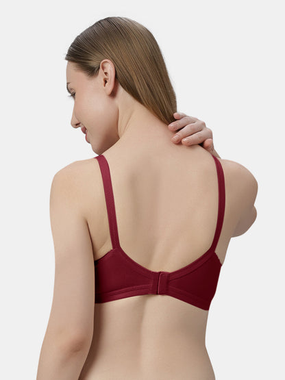 Non Padded Embroidered Cotton Bra WireFree Full Coverage Adjustable Straps Hook and Eye Closure - Unique