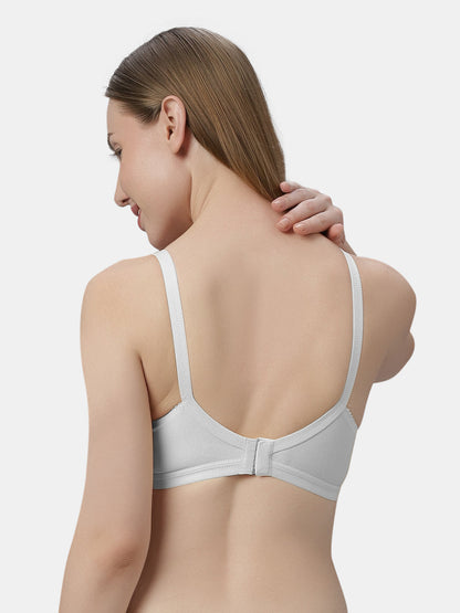 Non Padded Embroidered Cotton Bra WireFree Full Coverage Adjustable Straps Hook and Eye Closure - Unique