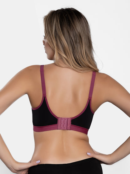 Lightly Padded Wirefree Nylon Spandex Full Coverage Sports Bra with Adjustable Straps – Veda