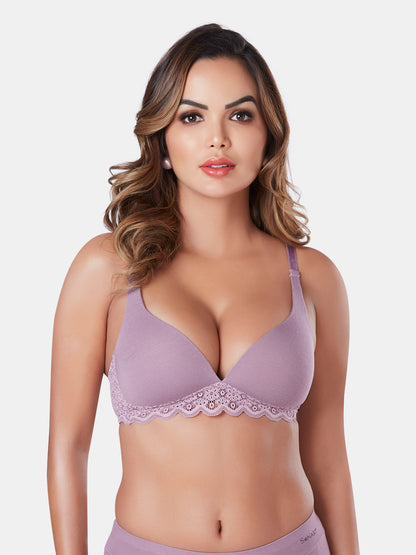 Wire-Free Lightly Padded Bra with Plunge Neck, Medium Coverage, and Adjustable Straps in Lenzing Modal - Victoria