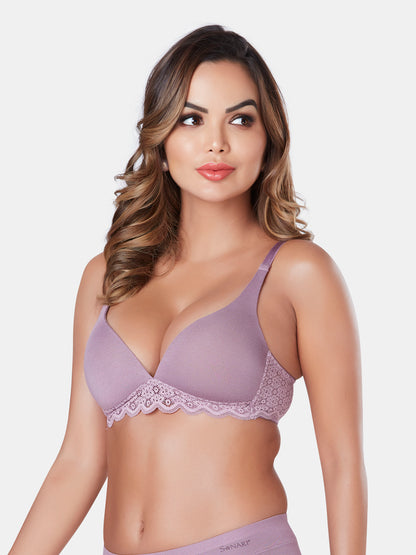 Wire-Free Lightly Padded Bra with Plunge Neck, Medium Coverage, and Adjustable Straps in Lenzing Modal - Victoria