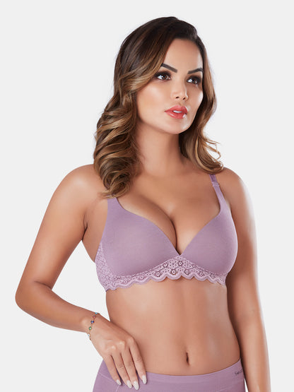 Wire-Free Lightly Padded Bra with Plunge Neck, Medium Coverage, and Adjustable Straps in Lenzing Modal - Victoria