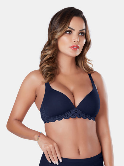 Wire-Free Lightly Padded Bra with Plunge Neck, Medium Coverage, and Adjustable Straps in Lenzing Modal - Victoria