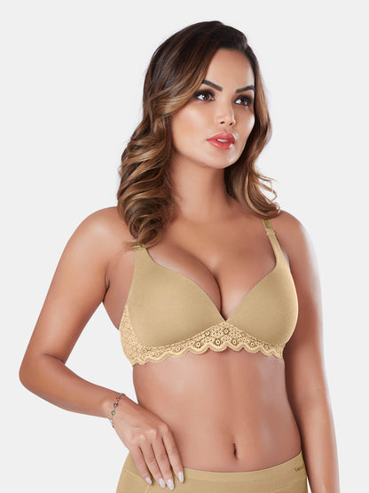 Wire-Free Lightly Padded Bra with Plunge Neck, Medium Coverage, and Adjustable Straps in Lenzing Modal - Victoria