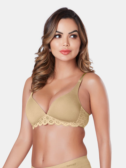 Wire-Free Lightly Padded Bra with Plunge Neck, Medium Coverage, and Adjustable Straps in Lenzing Modal - Victoria