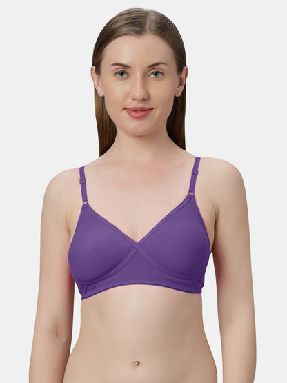 Non-Padded Wirefree Cotton-Polyester Medium Coverage Everyday Bra with Adjustable Straps – VIOLET