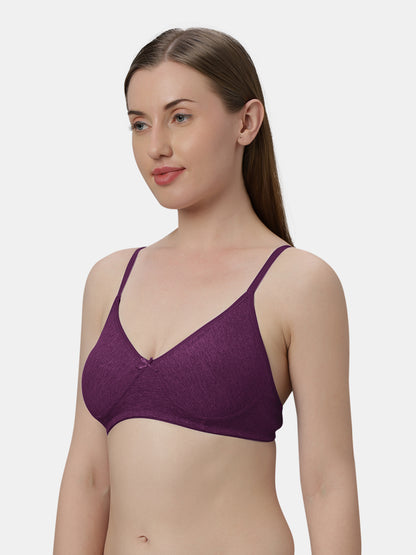 Medium Coverage Non Wired Non Padded Polyester Cotton Everyday Bra with Seamless Cups - Smile