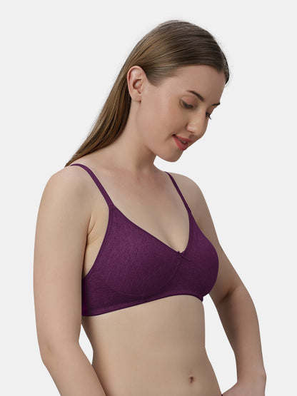 Medium Coverage Non Wired Non Padded Polyester Cotton Everyday Bra with Seamless Cups - Smile