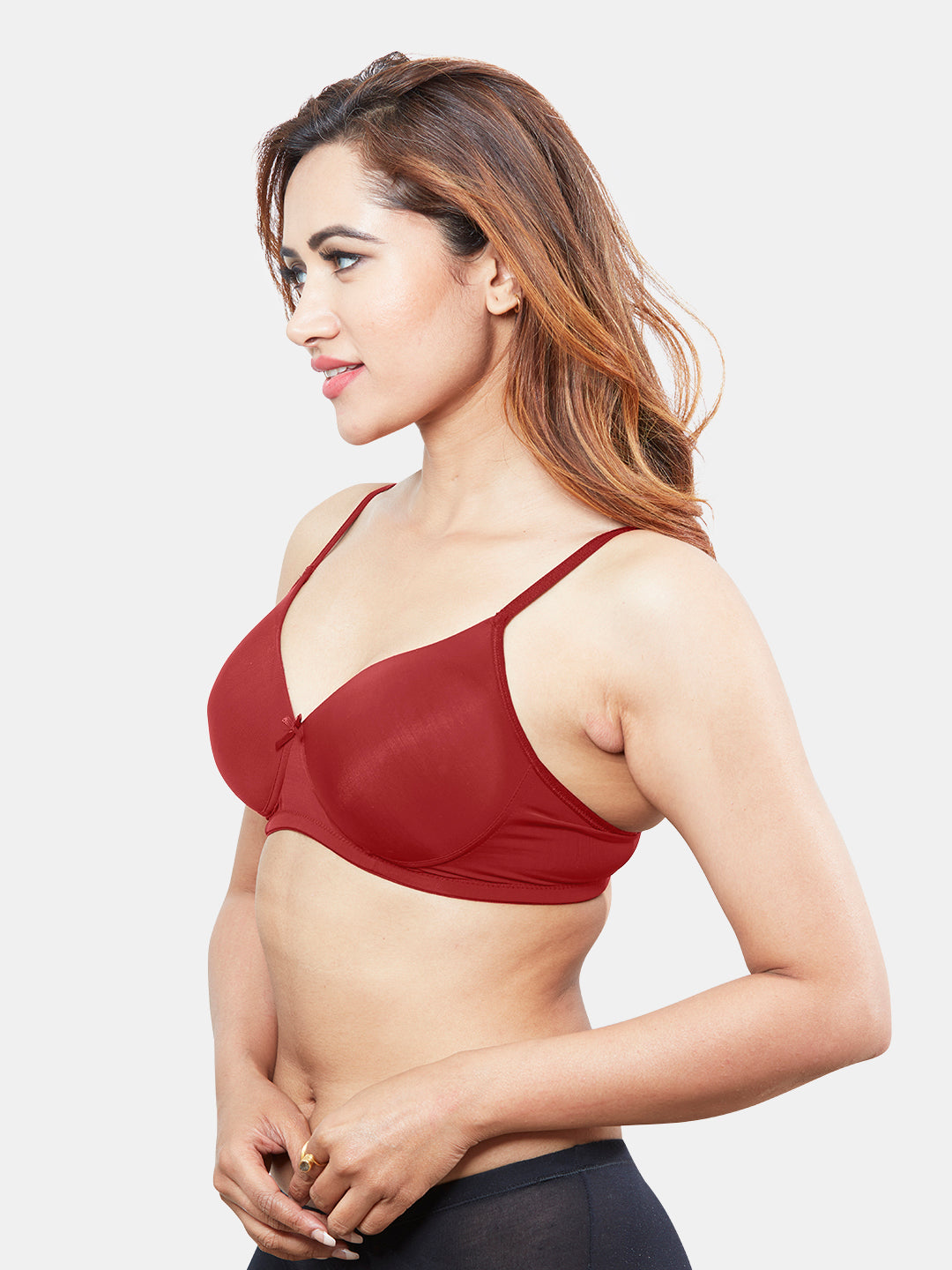 YANA-REDLightly-Padded-Non-Wired-T-shirt-Bra-Moderate-Coverage-Yana-Rose-Close-SIDE-1-Red-Left