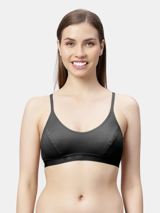 Non-Padded Non-Wired Pure Cotton Sports Bra with Medium Coverage and Adjustable Straps - Yoga