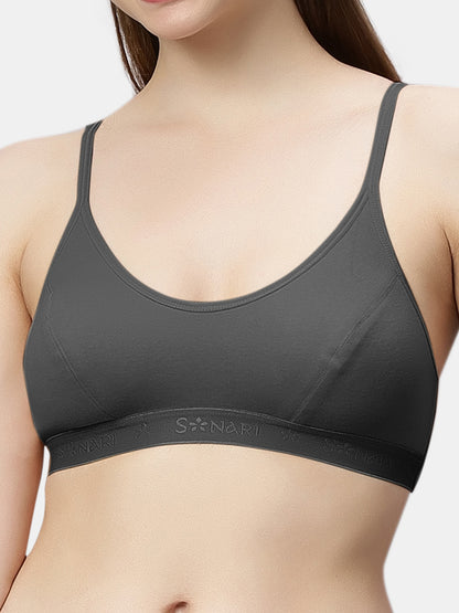 Non-Padded Non-Wired Pure Cotton Sports Bra with Medium Coverage and Adjustable Straps - Yoga