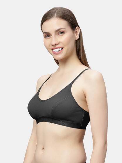 Non-Padded Non-Wired Pure Cotton Sports Bra with Medium Coverage and Adjustable Straps - Yoga